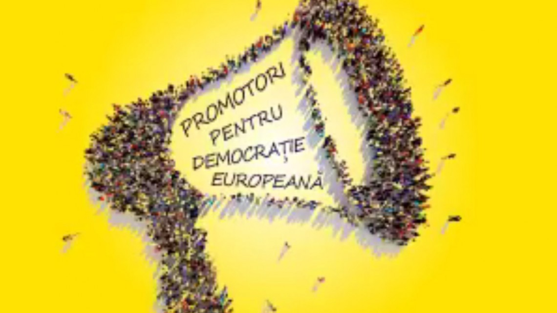 Banner proiect „promotori pentru democrație europeană”