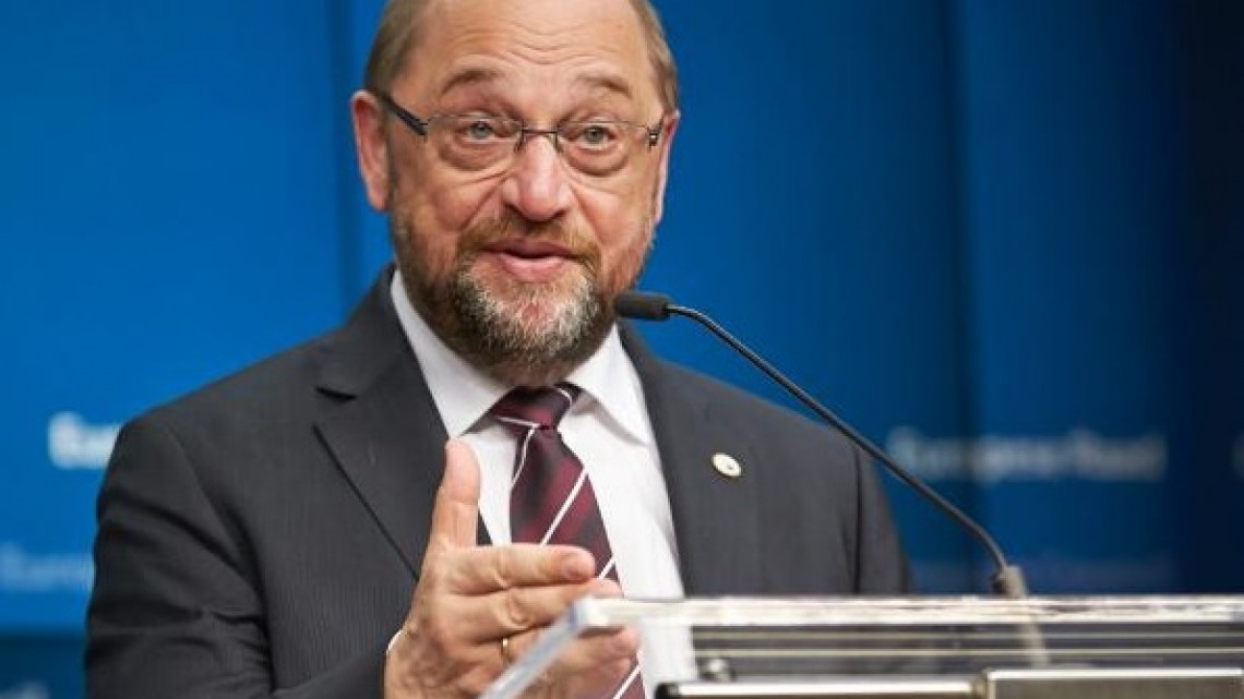 Martin Schulz la conferința de presă după deschiderea Consiliului European din 17-18 decembrie. Sursă foto: Parlamentul European